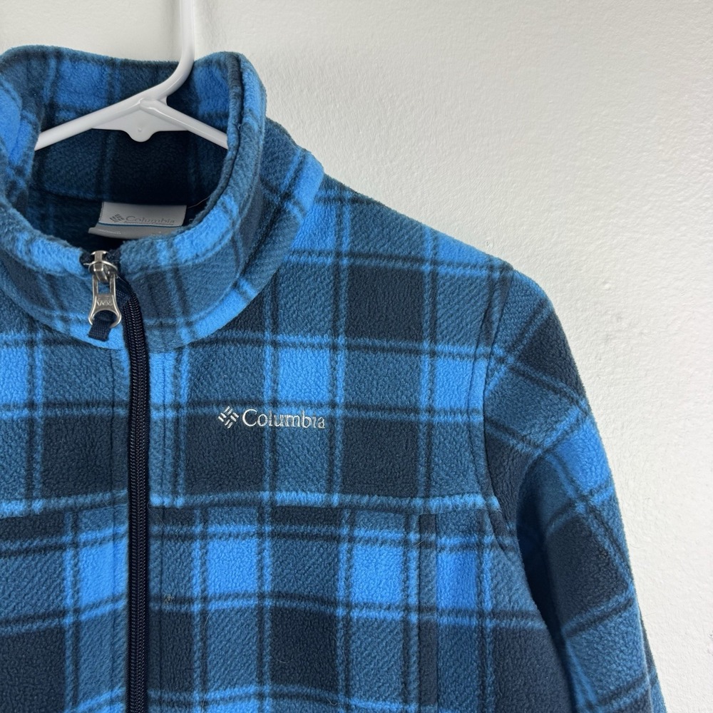 COLUMBIA Zing Boys fleece full zip jacket blue plaid - L 14/16‎ *READ*